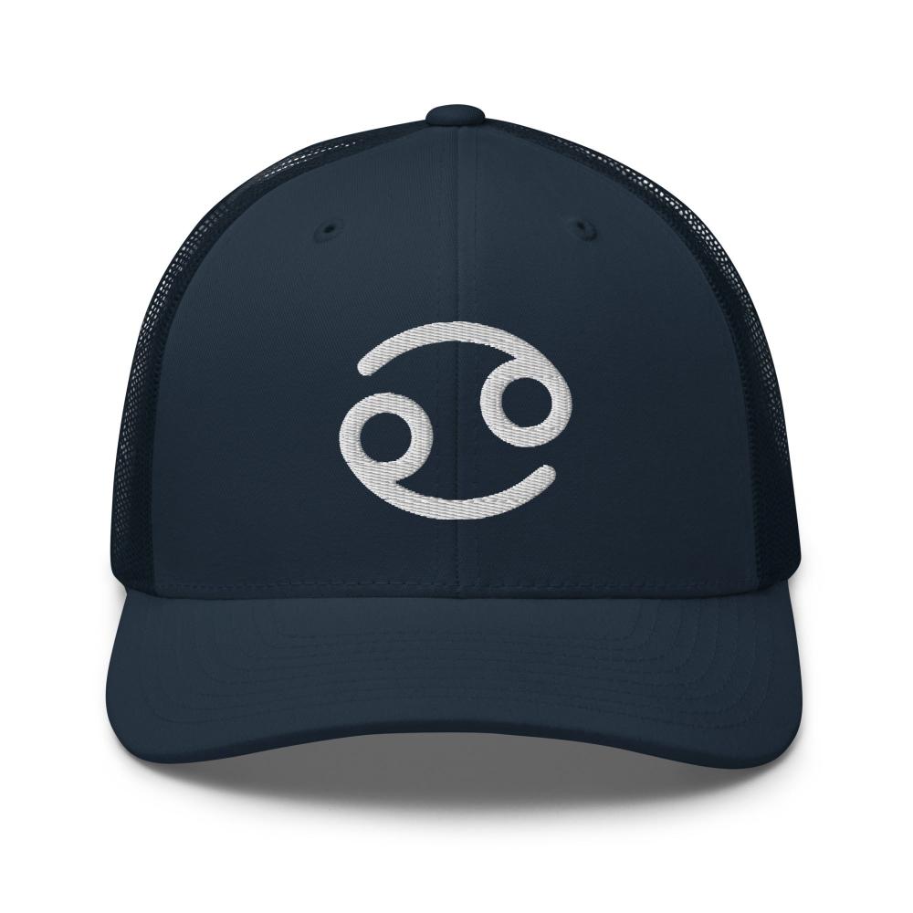 Cancer Zodiac Embroidered Curved Bill Trucker Hat - Navy Color - https://ascensionemporium.net